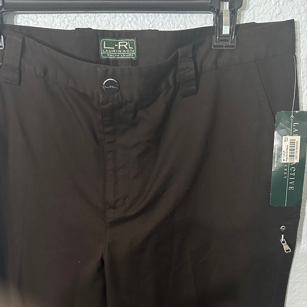 NWT L-RL Lauren Active Ralph Lauren Women‎ Chocolate Brown Cotton Pants S14 $89